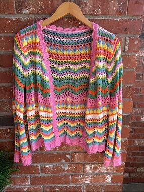 Multicolor Zigzag Pattern Crochet Cardigan